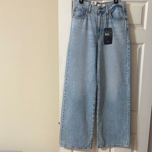Levi's Light Blue Ribcage Wide Leg Jeans. Super High Rise. Slim Through Hip.